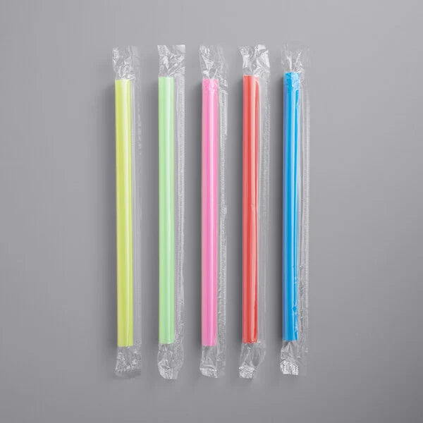 8 1/2" Colossal Neon Wrapped Straw [1600/Case]