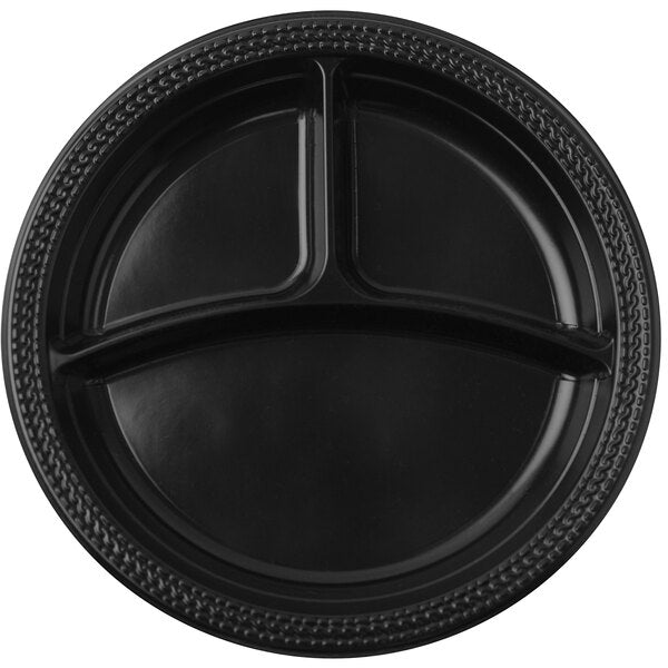 10" - 3 Compartment Microwaveable Mineral-Filled Plastic Plate, Black [400 Pack]