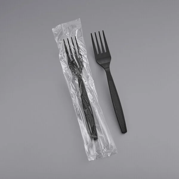 Heavy Weight  Individually Wrapped Plastic Fork, Black [1000 Pack]