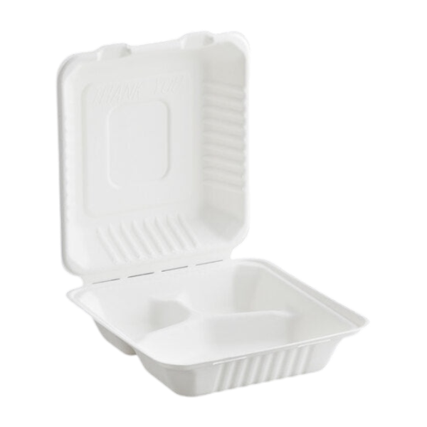 8” X 8”  3 Compartment Biodegradable Clamshells [200 Pack]