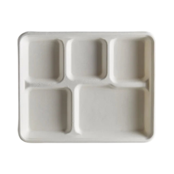 5 Compartment Biodegradable Shallow Meal Tray [250/Case]