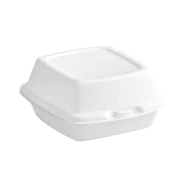 Dart 60HT1 White Foam Hinged Lid Container 6" x 6" x 3" [500/Case]