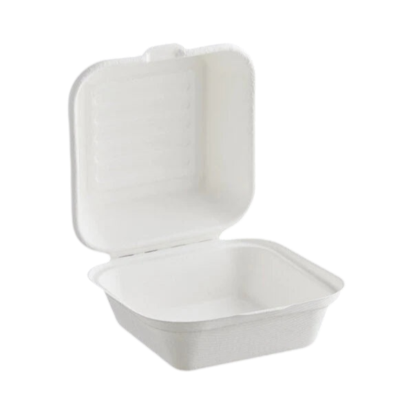 GJ7 - 6" x 6" Bagasse Hinged Lid Container [500/Case]