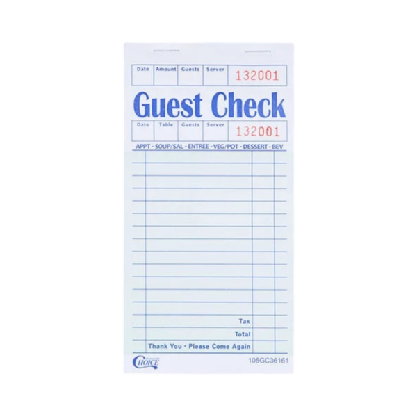 1 Part Paper Guest Check, 17 Lines [100/50]