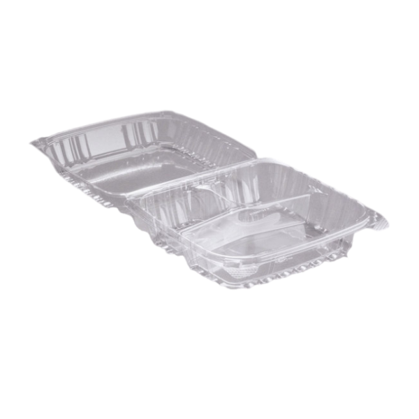 Dart C90PST3 - 8 5/16" x 8 5/16" x 3" 3 Compartment Hinged Lid Plastic Container [250/Case]