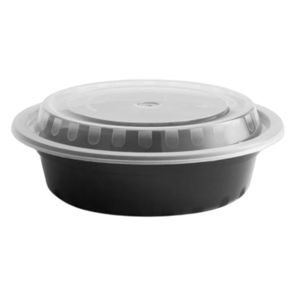 12 oz Round Microwavable Black Containers with Clear Lids [1000/Case]