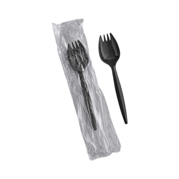 Medium Weight Plastic Spork, Individually Wrapped, Black [1000 Pack