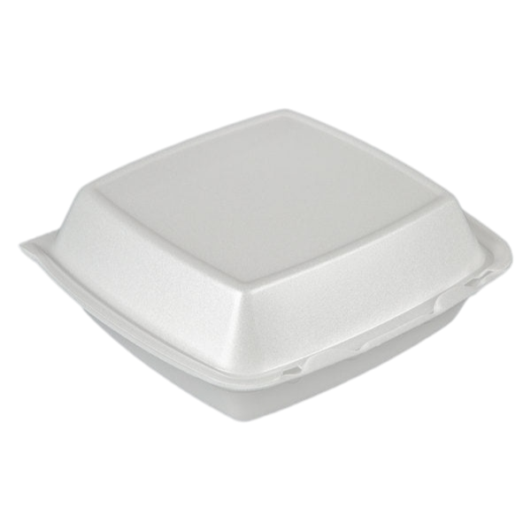 Dart 85HT1R 8" x 8" x 3" White Foam Square Take Out Container with Perforated Hinged Lid [200/Case]