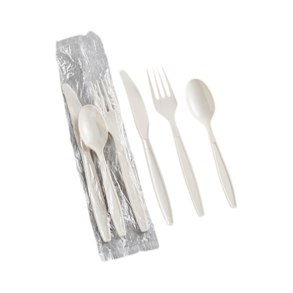 Plastic Cutlery Set Heavy Weight Fork, Knife & Teaspoon Beige [500 Pack]