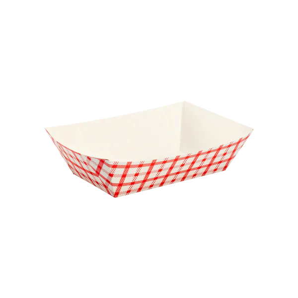 2 LB - Red Check Print Paper Food Tray [1000/Case]