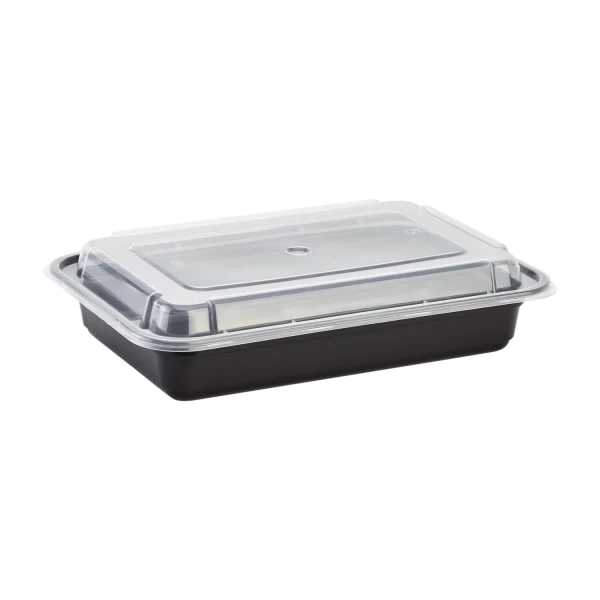 GJ7 - 38 oz Rectangular Microwavable Black Containers with Clear Lids [150/Case]