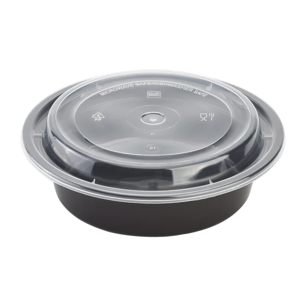 16 oz Round Microwavable Black Containers with Clear Lids [150/Case]
