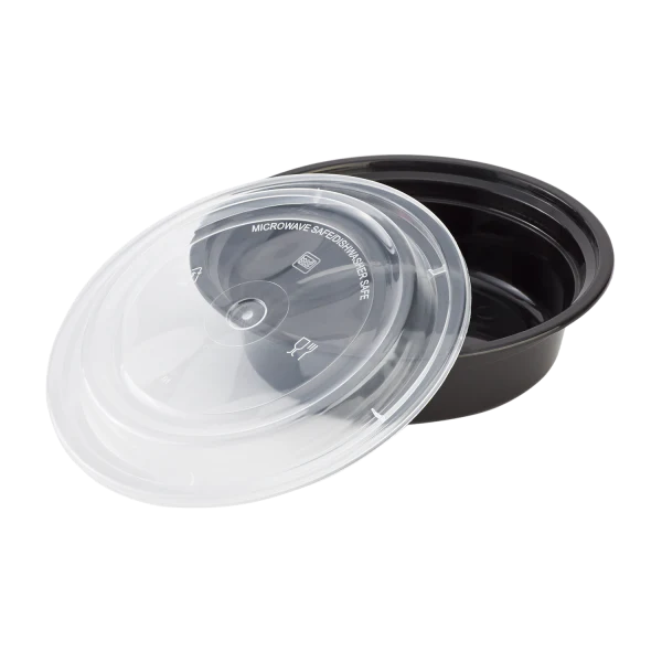Crystal 16 oz Round Microwavable Black Containers with Clear Lids [150/Case]