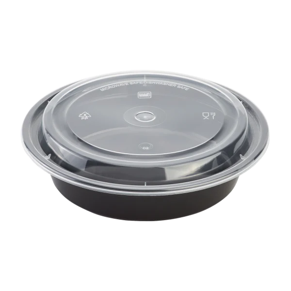 Elite 24 oz Round Microwavable Black Containers with Clear Lids [150/Case]