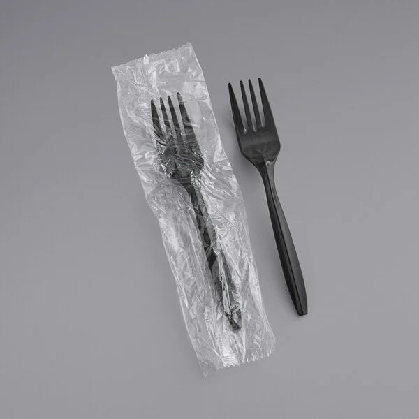 Medium Weight Individually Wrapped Plastic Fork, Black [1000 Pack]