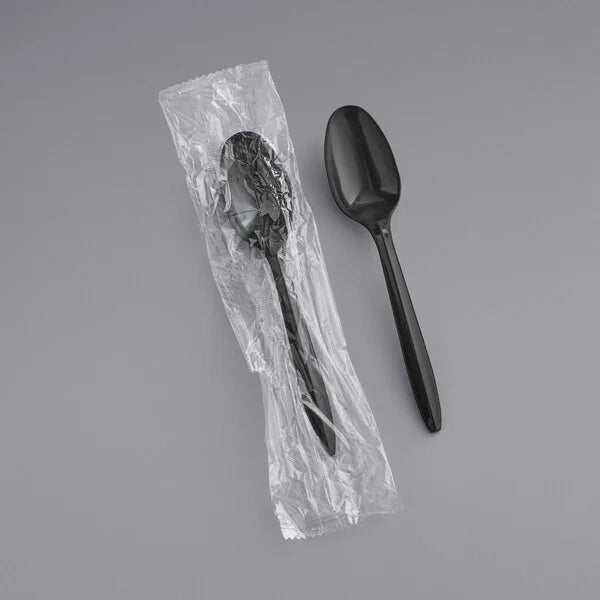 Medium Weight Individually Wrapped Plastic Teaspoon, Black [1000 Pack]